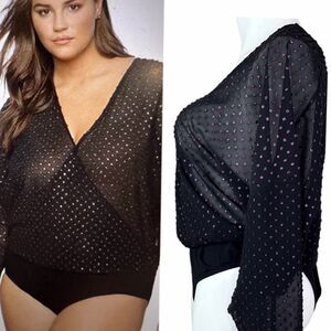 ELOQUII Size 24-4X Exquisite Body Suit Sheer Purple Metallic Swiss Dots Plus